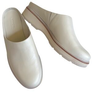 Like New Vince Leather Graham Platform Mules Flax Size 8 Retail $295.00